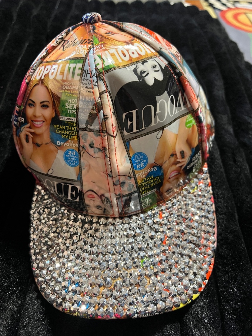 Crystal-Embellished Magazine-Print Baseball Cap - Multi